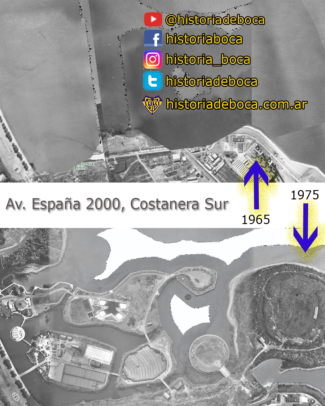 En pocos años, se rellenó una parte del Río de La Plata en la Costanera Sur para hacer la Ciudad Deportiva de Boca